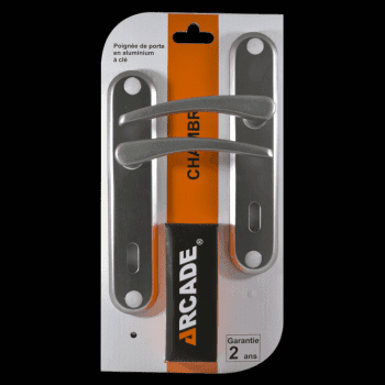 pack 2 poignées de porte aluminium à clé - entraxe 165mm