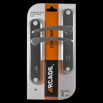 pack 2 poignées de porte aluminium à clé - entraxe 165mm