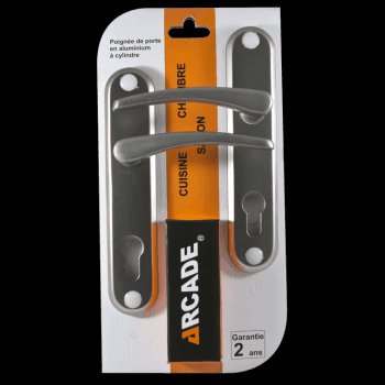Pack 2 poignées de porte aluminium trou de cylindre - entraxe 165mm