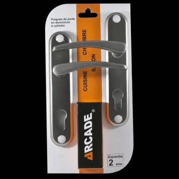 Pack 2 poignées de porte aluminium trou de cylindre - entraxe 165mm