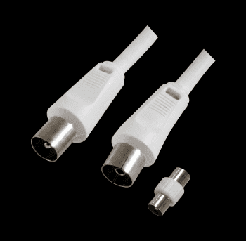 Cordon TV 2m 9,52mm Mâle / Femelle + Adaptateur Mâle / Mâle