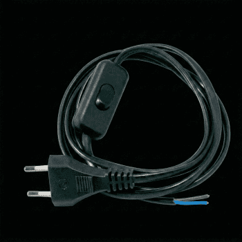 Câble electrique serti Noir + Interrupteur - 1,5m / 2G0,75mm²